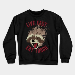 Live Fast Eat Trash Angry Raccoon Face Textured Crewneck Sweatshirt